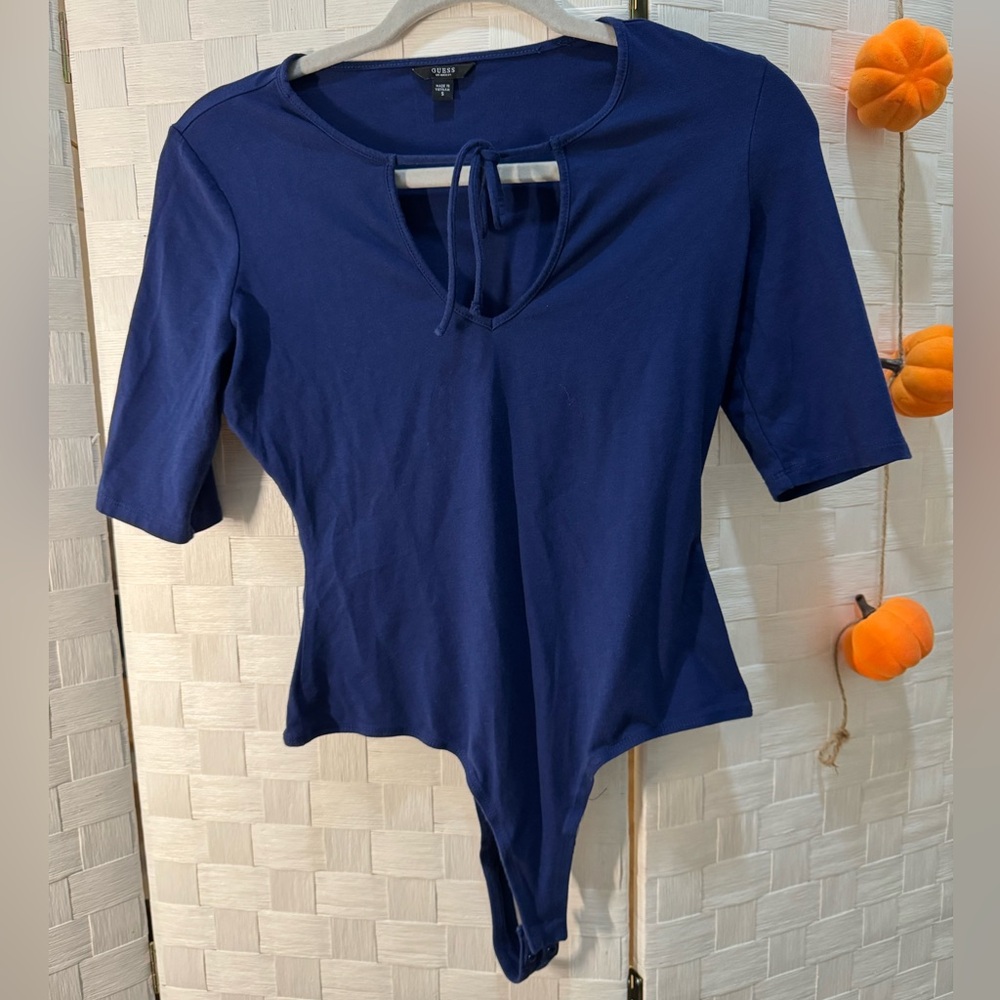 Guess Navy Thong Bodysuit with Tie Front